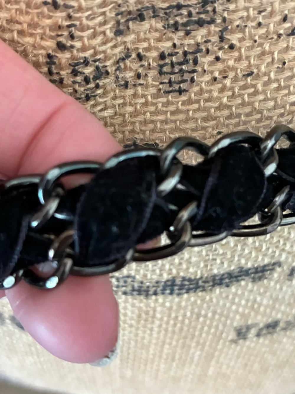 Gunmetal & black velvet Rope Chain‎ Belt Y2K Lariat Adjustable Statement vintage